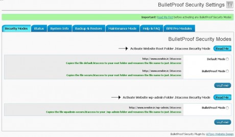 buuletproof security settings 460x268 افزونه‌ای برای افزایش امنیت وردپرس